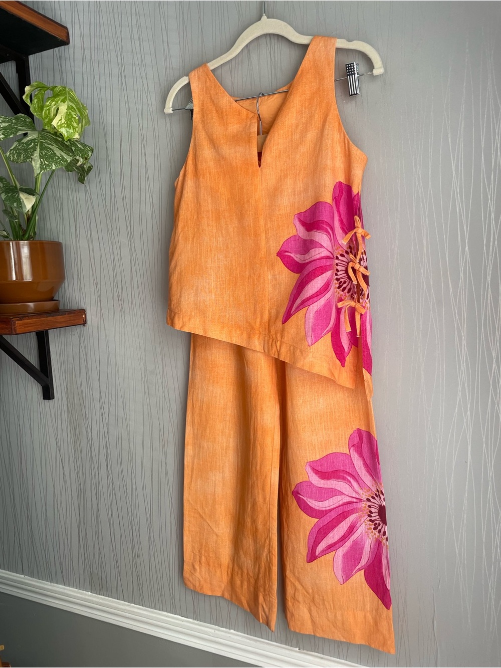 ZARA Linen Blend Floral Matching Set Girls Size 11-12 / 13-14 Orange Pink - Picture 2 of 13